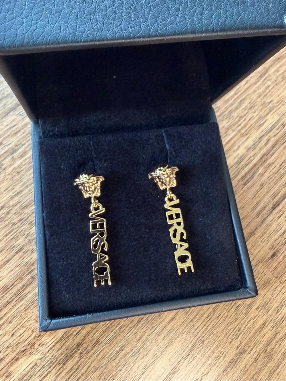Versace Gold Medusa Drop Letter Earrings - Women Jewelry